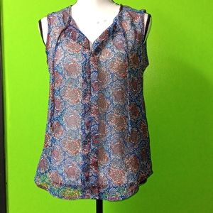 Fashion Web Sleeveless Front Snap Pleated Paisley Print Shirt